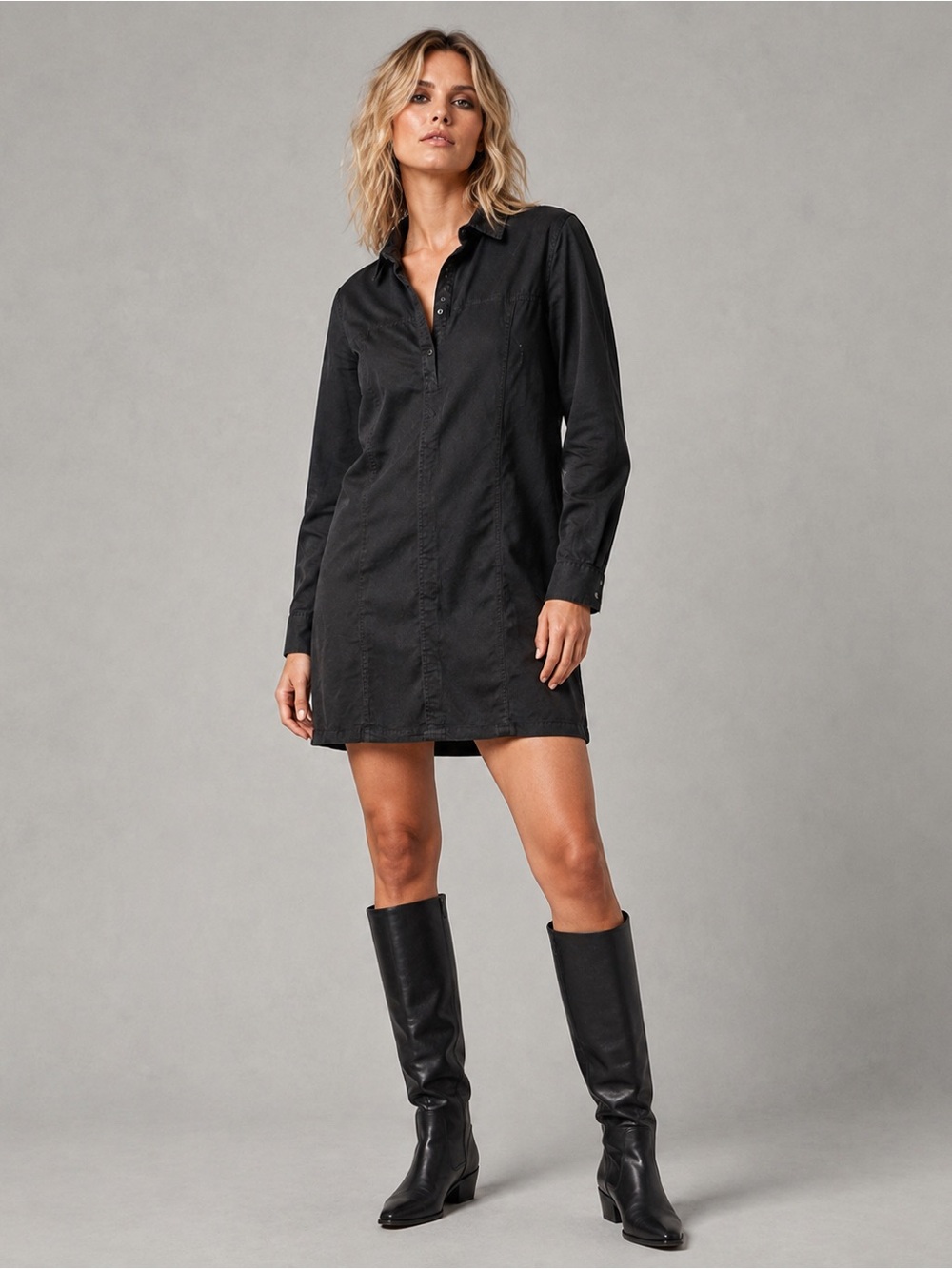 NWT Hudson Jeans Tricia Utility Shirt Dress Black Mini MSRP $235, Size Med
